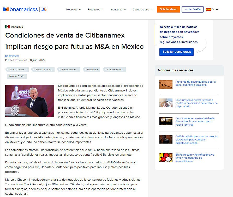 Condiciones de venta de Citibanamex implican riesgo para futuras M&A en Mxico